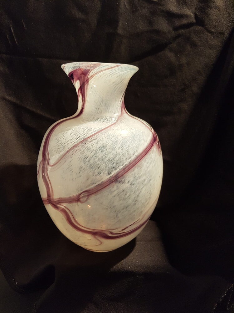 Glazen vaas wit rood uniek Handgemaakt - Afbeelding 6