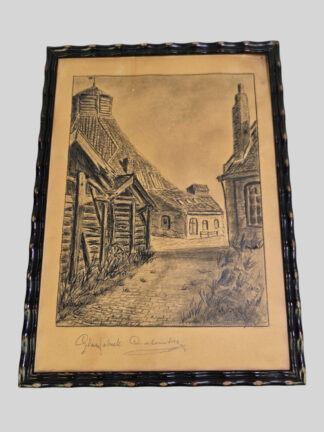 Houtskool tekening glasfabriek Culemborg